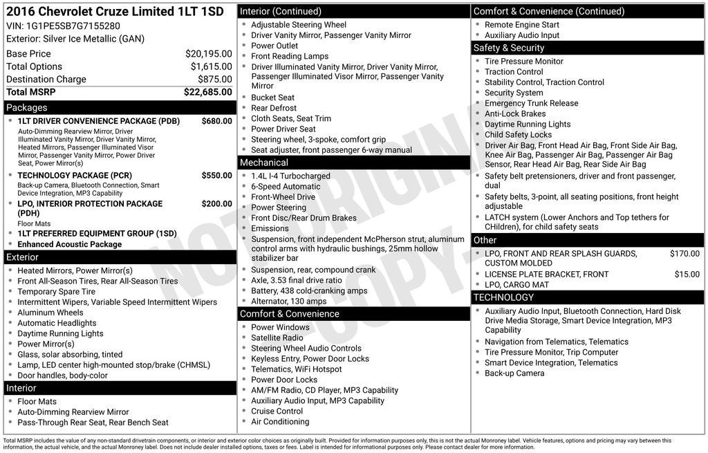 2016 Chevrolet Cruze Limited LT