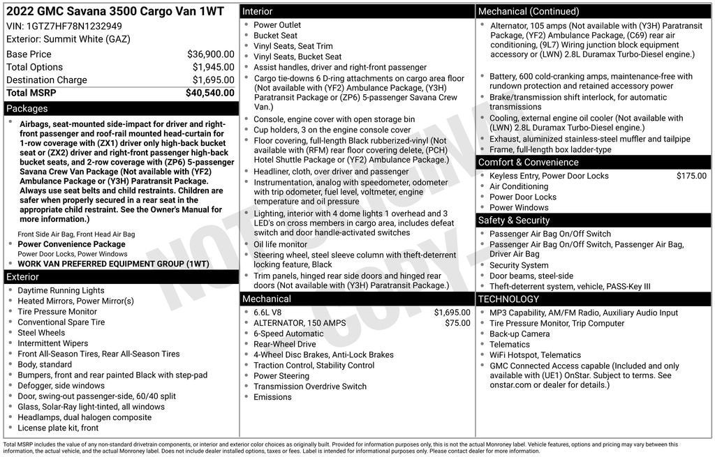 2022 GMC Savana Cargo 3500 CARGO