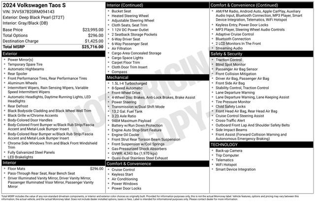 2024 Volkswagen Taos 1.5T S