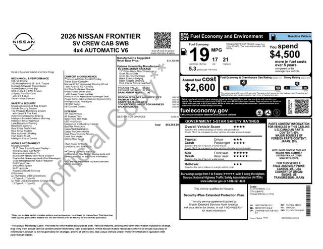 2026 Nissan Frontier Crew Cab SV
