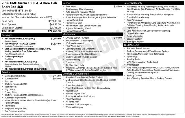 2026 GMC Sierra 1500 Crew Cab, Short Bed, AT4, 4WD