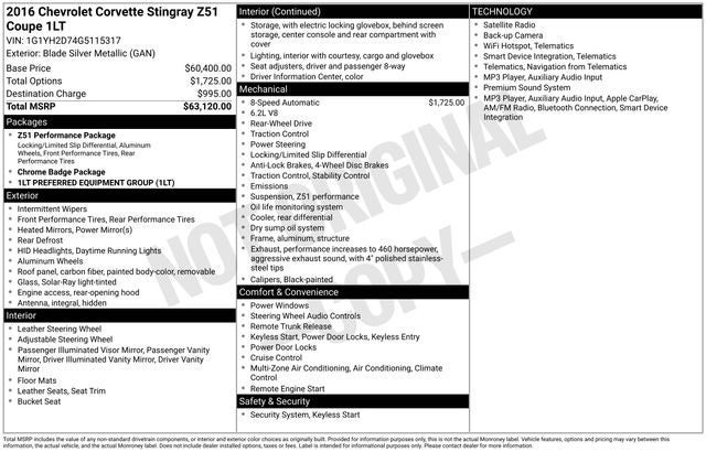 2016 Chevrolet Corvette Stingray Z51 1LT