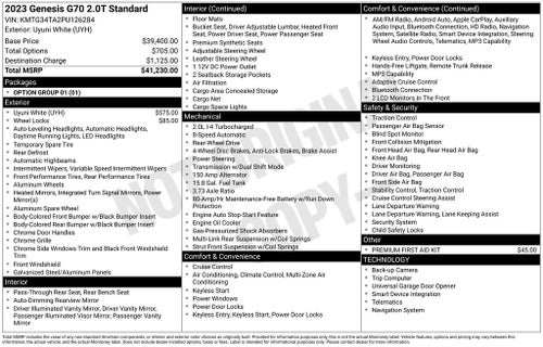 2023 Genesis G70 2.0T