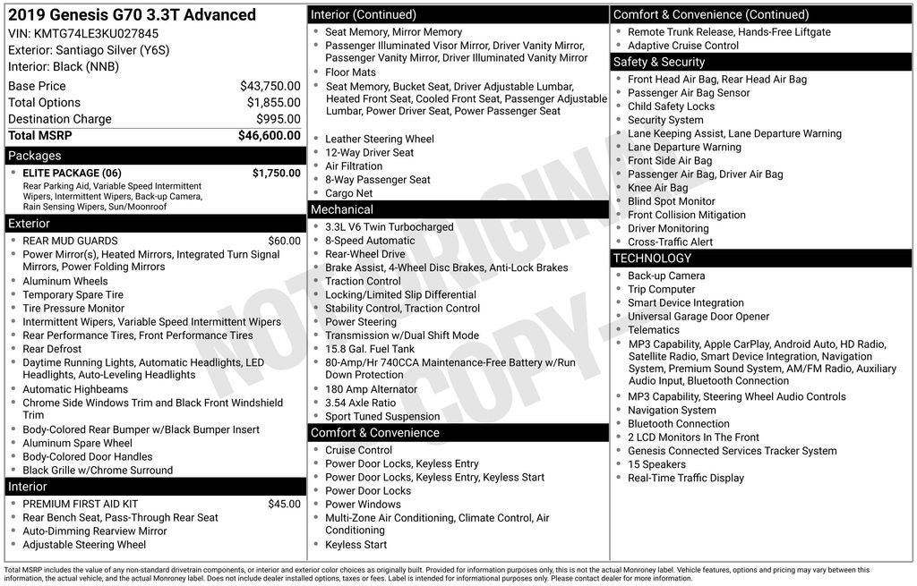 2019 Genesis G70 3.3T Advanced