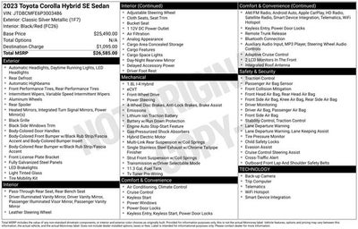 2023 Toyota Corolla Hybrid SE