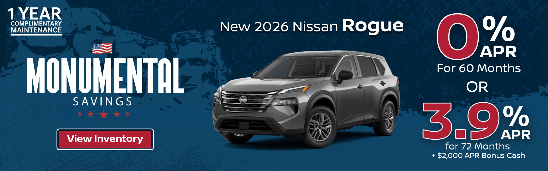 Get 0% APR for 60 months on a 2026 Nissan Rogue