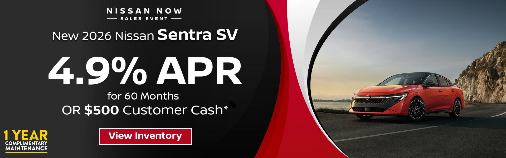 Save $500 or get 4.9% APR for 60 months on a 2026 Nissan Sen