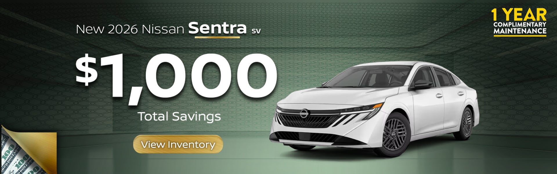 Save $1,000 on a New 2026 Nissan Sentra SV