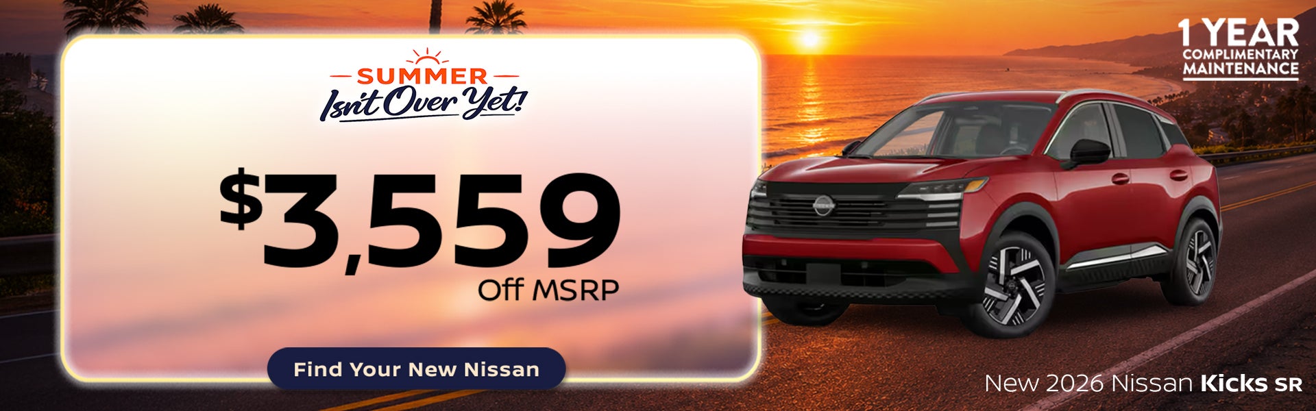 Save $3,559 off MSRP on a New 2026 Nissan Kicks SR at All St