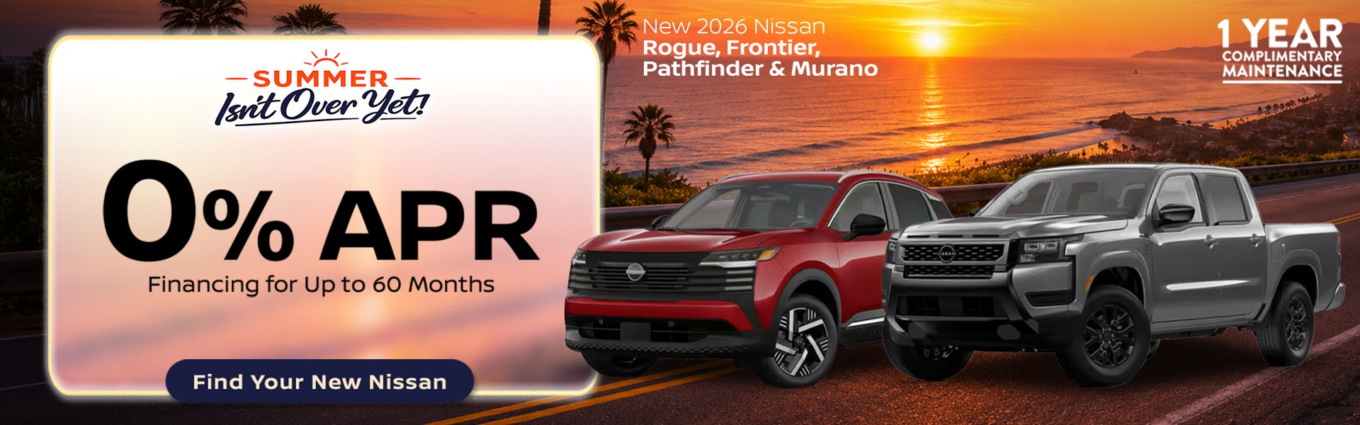 Get 0% APR financing for 60 months on select new 2026 Nissan