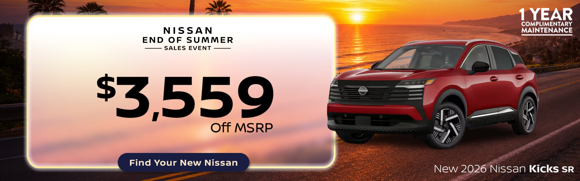Save $3,559 off MSRP on a New 2026 Nissan Kicks SR at All St