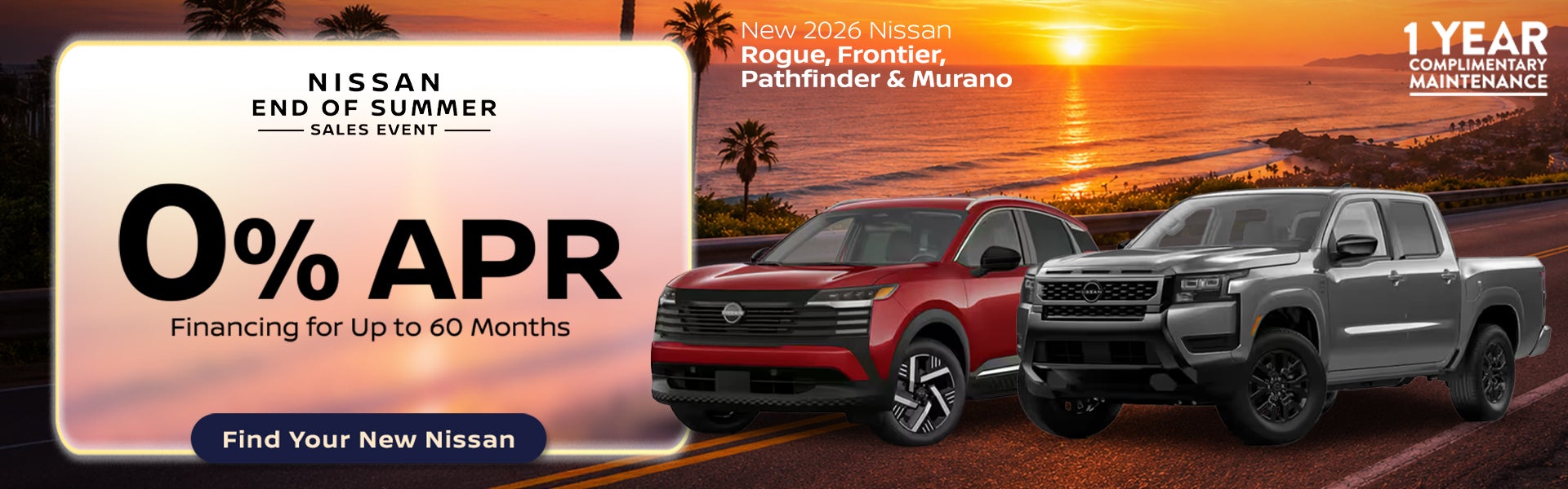 Get 0% APR financing for 60 months on select new 2026 Nissan