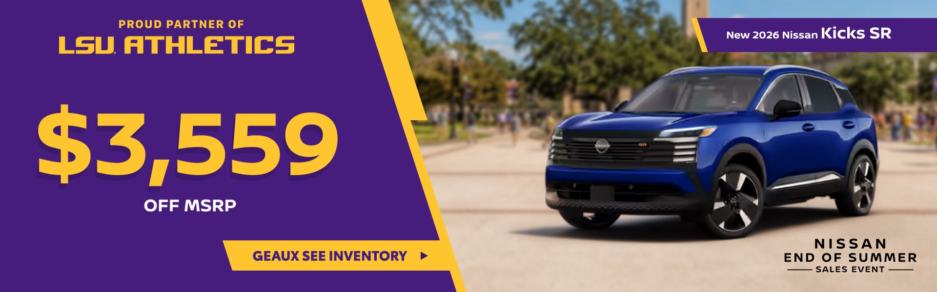 Save $3,559 off MSRP on a New 2026 Nissan Kicks SR at All St