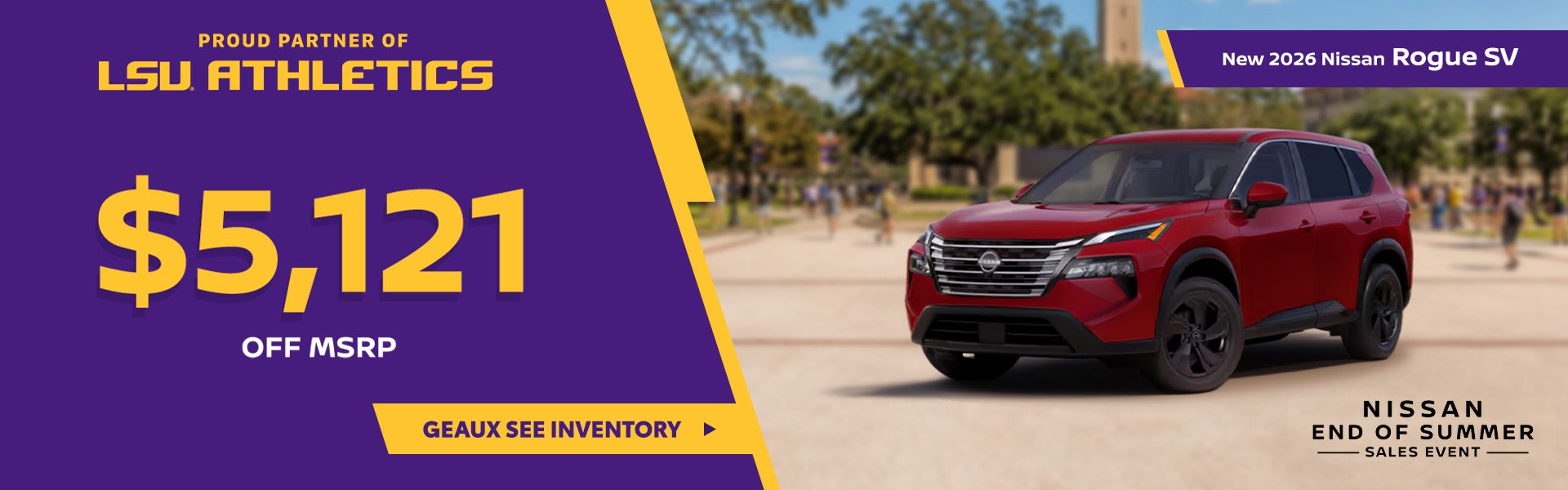 Save $5,121 off MSRP on a New 2026 Nissan Rogue SV at All St