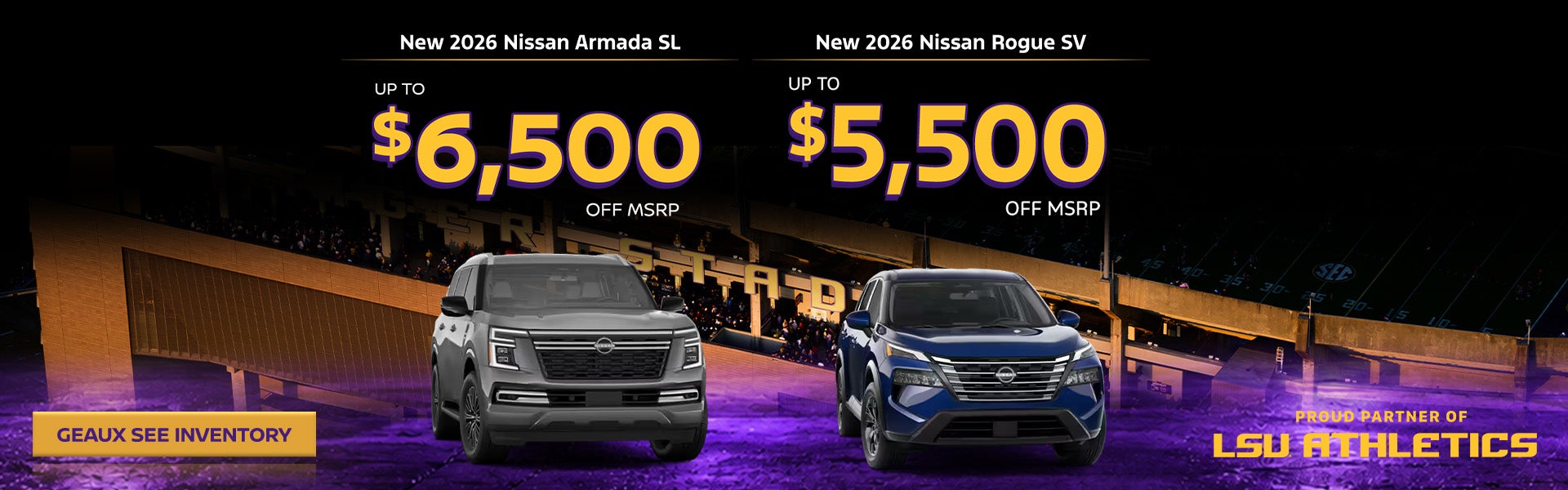 Save up to $6,500 off MSRP on a New 2026 Nissan Armada SL or