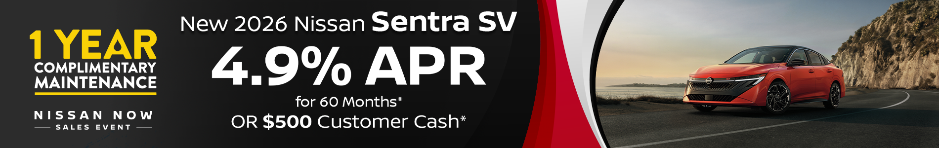Save $500 or get 4.9% APR for 60 months on a 2026 Nissan Sentra SV at All Star Nissan